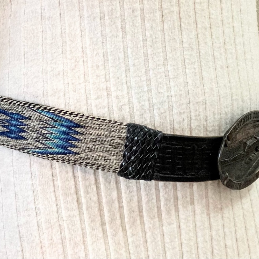 Black and Blue Genuine Hitched Horse Hair Belt with Limited Ed Montana buckle